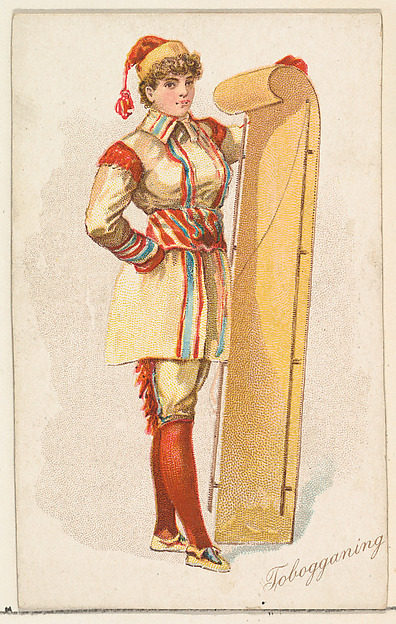 Tobogganing, from the Pretty Athletes series (N196) issued by Wm. S. Kimball & Co.