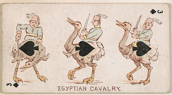 Three of Spades, Egyptian Cavalry, from Harlequin Cards, 2nd Series (N220) issued by Kinney Bros. by Kinney Brothers Tobacco Company, The Metropolitan Museum of Art