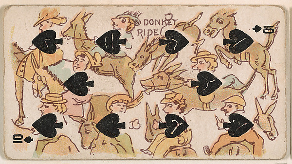 Ten of Spades, Donkey Ride, from Harlequin Cards, 2nd Series (N220) issued by Kinney Bros. by Kinney Brothers Tobacco Company, The Metropolitan Museum of Art