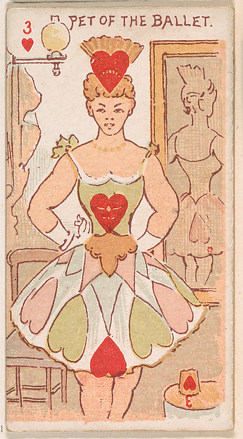 Three of Hearts, Pet of the Ballet, from Harlequin Cards, 2nd Series (N220) issued by Kinney Bros. by Kinney Brothers Tobacco Company, The Metropolitan Museum of Art