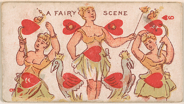 Nine of Hearts, A Fairy Scene, from Harlequin Cards, 2nd Series (N220) issued by Kinney Bros.
