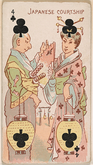 Four of Clubs, Japanese Courtship, from Harlequin Cards, 2nd Series (N220) issued by Kinney Bros. by Kinney Brothers Tobacco Company, The Metropolitan Museum of Art