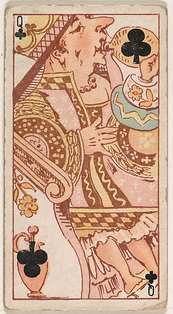 Queen of Clubs, from Harlequin Cards, 2nd Series (N220) issued by Kinney Bros.
