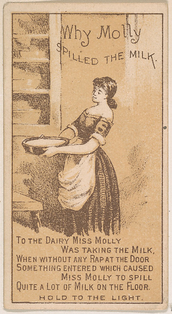 Why Molly Spilled the Milk, from the Magic Changing Cards series (N223) issued by Kinney Tobacco Company