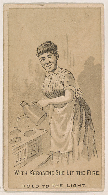 With Kerosene She Lit the Fire, from the Magic Changing Cards series (N223) issued by Kinney Tobacco Company