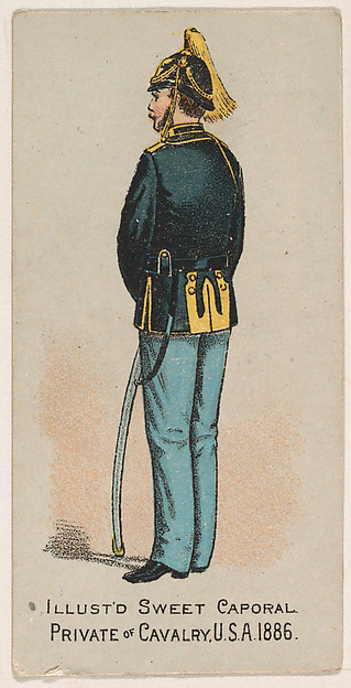 Private of Cavalry, United States Army, 1886, from the Military Series (N224) issued by Kinney Tobacco Company to promote Sweet Caporal Cigarettes by Kinney Brothers Tobacco Company, The Metropolitan Museum of Art
