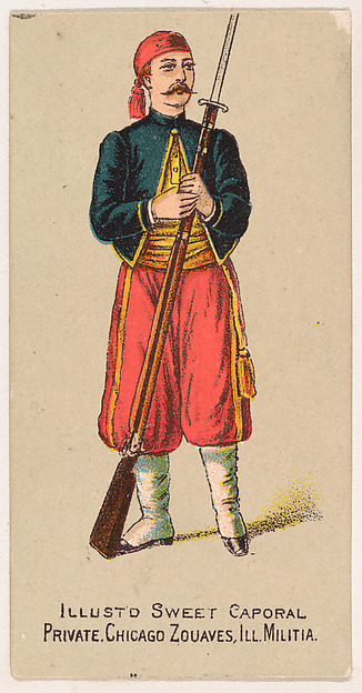 Private, Chicago Zouaves, Illinois MIlitia, from the Military Series (N224) issued by Kinney Tobacco Company to promote Sweet Caporal Cigarettes