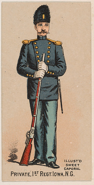 Private, 1st Regiment, Iowa, National Guard, from the Military Series (N224) issued by Kinney Tobacco Company to promote Sweet Caporal Cigarettes