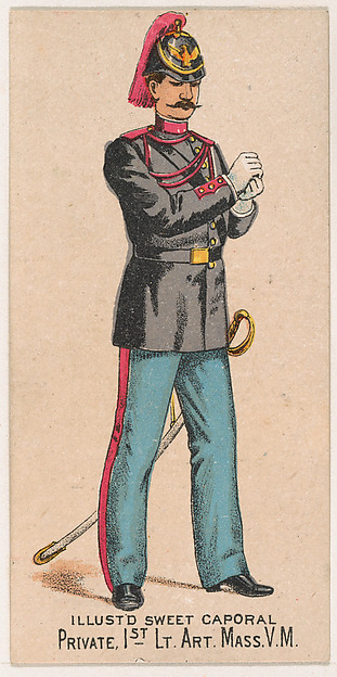 Private, 1st Light Artillery, Massachusetts, V.M., from the Military Series (N224) issued by Kinney Tobacco Company to promote Sweet Caporal Cigarettes by Kinney Brothers Tobacco Company, The Metropolitan Museum of Art