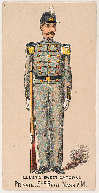 Private, 2nd Regiment, Massachusetts, V.M., from the Military Series (N224) issued by Kinney Tobacco Company to promote Sweet Caporal Cigarettes