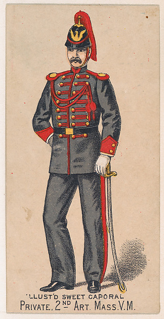 Private, 2nd Artillery, Massachusetts, V.M., from the Military Series (N224) issued by Kinney Tobacco Company to promote Sweet Caporal Cigarettes