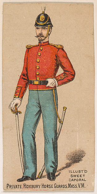 Private, Roxbury Horse Guards, Massachusetts, V.M., from the Military Series (N224) issued by Kinney Tobacco Company to promote Sweet Caporal Cigarettes