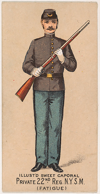 Fatigue Dress, Private, 22nd Regiment, New York State Militia, from the Military Series (N224) issued by Kinney Tobacco Company to promote Sweet Caporal Cigarettes