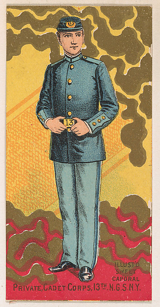 Private, Cadet Corps, 13th Regiment, National Guard of the State of New York, from the Military Series (N224) issued by Kinney Tobacco Company to promote Sweet Caporal Cigarettes