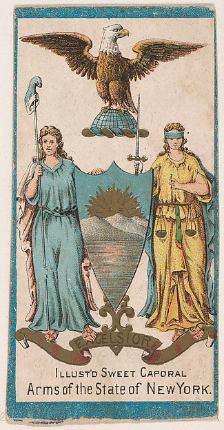 Arms of the State of New York, from the Military Series (N224) issued by Kinney Tobacco Company to promote Sweet Caporal Cigarettes