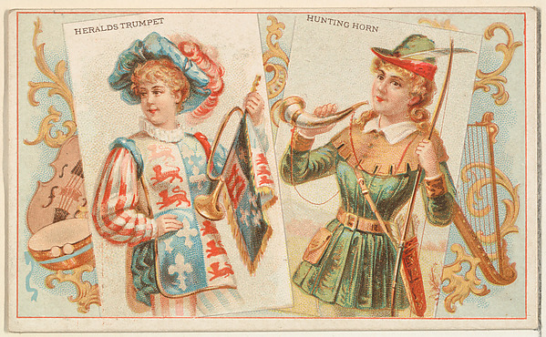 Heralds Trumpet and Hunting Horn, from the Musical Instruments series (N121) issued by Duke Sons & Co. to promote Honest Long Cut Tobacco