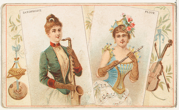 Saxophone and Flute, from the Musical Instruments series (N121) issued by Duke Sons & Co. to promote Honest Long Cut Tobacco