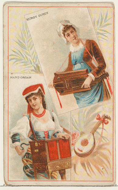 Hurdy Gurdy and Hand Organ, from the Musical Instruments series (N121) issued by Duke Sons & Co. to promote Honest Long Cut Tobacco