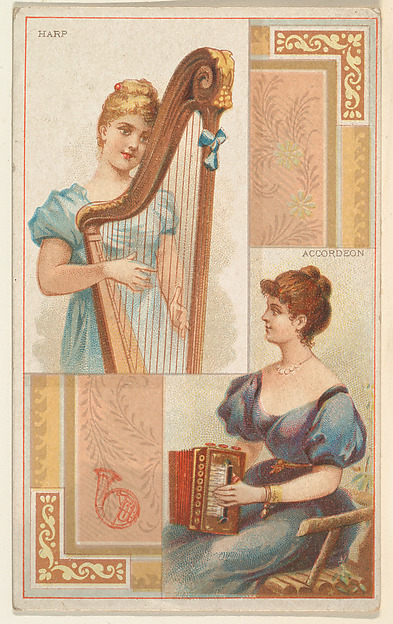 Harp and Accordion, from the Musical Instruments series (N121) issued by Duke Sons & Co. to promote Honest Long Cut Tobacco