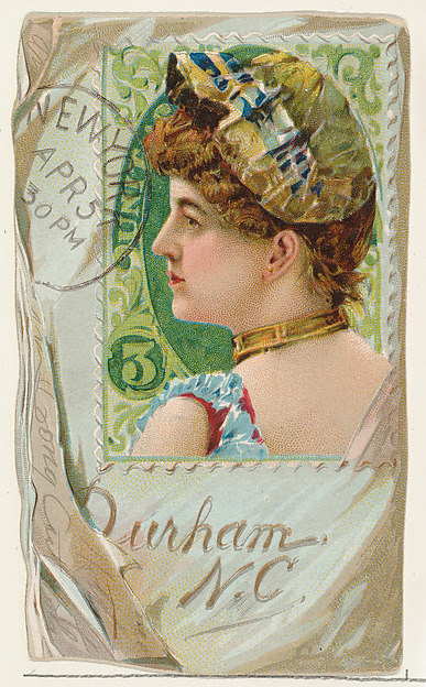 Stamp on envelope, from the Novelties series (N122) issued by Gail & Ax Tobacco to promote Navy Long Cut