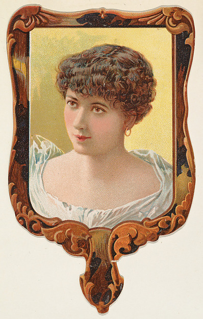 Hand mirror with dark frame, from the Novelties series (N122) issued by Gail & Ax Tobacco to promote Navy Long Cut