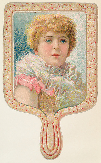 Hand mirror with woman in ruffled white collar, from the Novelties series (N122) issued by Gail & Ax Tobacco to promote Navy Long Cut