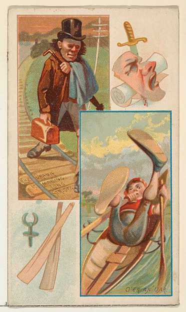 The Drama is Making Long Strides / O'er an Oar, from the Jokes series (N118) issued by Duke Sons & Co. to promote Honest Long Cut Tobacco