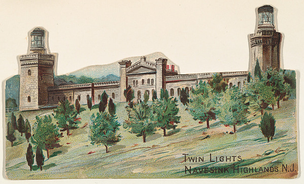 Twin Lights, Navesink Highlands, New Jersey, from the Lighthouses series (N119) issued by Duke Sons & Co. to promote Honest Long Cut Tobacco