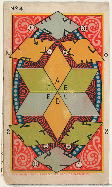 Puzzle Card Number 4, from the Jokes series (N118) issued by Duke Sons & Co. to promote Honest Long Cut Tobacco