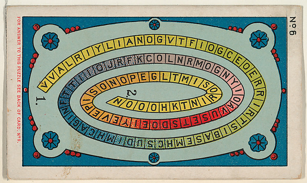 Puzzle Card Number 6, The "Ribbon" Puzzle, from the Jokes series (N118) issued by Duke Sons & Co. to promote Honest Long Cut Tobacco