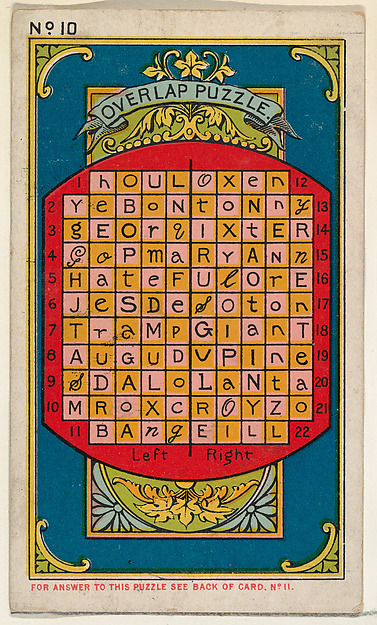 Puzzle Card Number 10, The "Overlap" Puzzle, from the Jokes series (N118) issued by Duke Sons & Co. to promote Honest Long Cut Tobacco