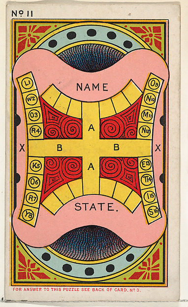 Puzzle Card Number 11, A "Public Man" Puzzle, from the Jokes series (N118) issued by Duke Sons & Co. to promote Honest Long Cut Tobacco