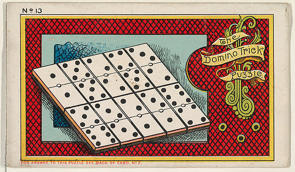 Puzzle Card Number 13, The Domino Trick Puzzle, from the Jokes series (N118) issued by Duke Sons & Co. to promote Honest Long Cut Tobacco