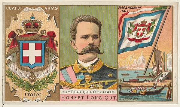 Humbert I, King of Italy, from the Rulers, Flags, and Coats of Arms series (N126-1) issued by W. Duke, Sons & Co.
