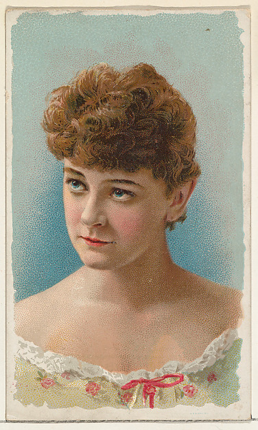 Actress wearing flowered bodice with pink ribbon bow, from Stars of the Stage, First Series (N129) issued by W. Duke, Sons & Co. to promote Honest Long Cut Tobacco
