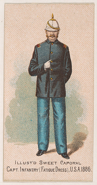 Fatigue Dress, Captain, Infantry, United States Army, 1886, from the Military Series (N224) issued by Kinney Tobacco Company to promote Sweet Caporal Cigarettes