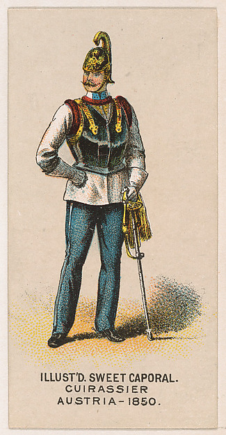 Cuirassier, Austria, 1850, from the Military Series (N224) issued by Kinney Tobacco Company to promote Sweet Caporal Cigarettes