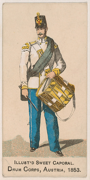 Drum Corps, Austria, 1853, from the Military Series (N224) issued by Kinney Tobacco Company to promote Sweet Caporal Cigarettes