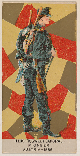 Pioneer, Austria, 1886, from the Military Series (N224) issued by Kinney Tobacco Company to promote Sweet Caporal Cigarettes