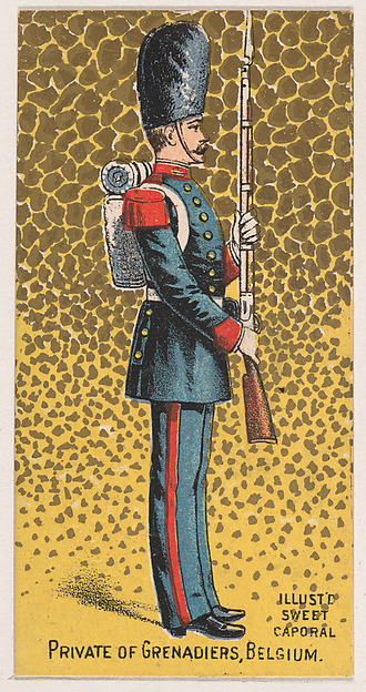 Private of Grenadiers, Belgium, from the Military Series (N224) issued by Kinney Tobacco Company to promote Sweet Caporal Cigarettes