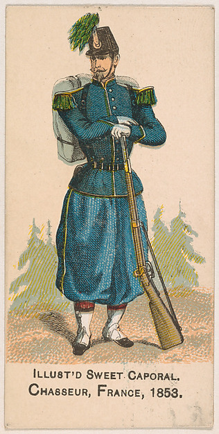 Chasseur, France, 1853, from the Military Series (N224) issued by Kinney Tobacco Company to promote Sweet Caporal Cigarettes