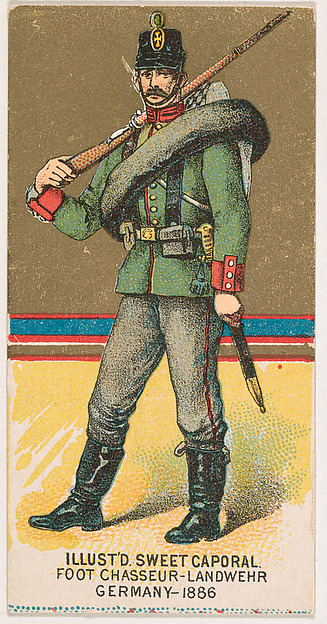 Foot Chasseur, Landwehr, Germany, 1886, from the Military Series (N224) issued by Kinney Tobacco Company to promote Sweet Caporal Cigarettes