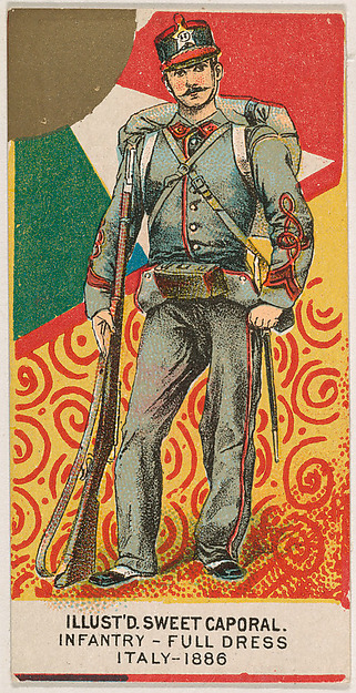 Full Dress, Infantry, Italy, 1886, from the Military Series (N224) issued by Kinney Tobacco Company to promote Sweet Caporal Cigarettes