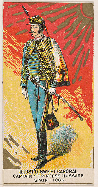 Captain, Princess Hussars, Spain, 1886, from the Military Series (N224) issued by Kinney Tobacco Company to promote Sweet Caporal Cigarettes by Kinney Brothers Tobacco Company, The Metropolitan Museum of Art
