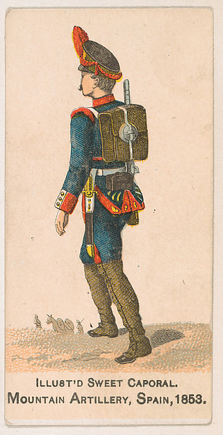 Mountain Artillery, Spain, 1853, from the Military Series (N224) issued by Kinney Tobacco Company to promote Sweet Caporal Cigarettes