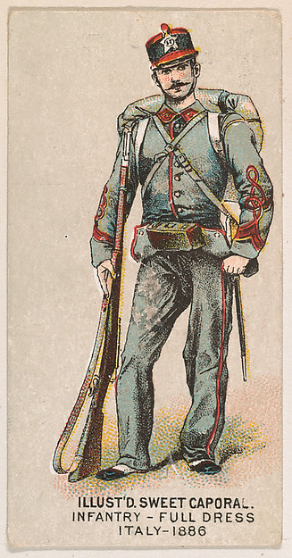Full Dress, Infantry, Italy, 1886, from the Military Series (N224) issued by Kinney Tobacco Company to promote Sweet Caporal Cigarettes
