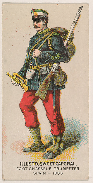 Foot Chasseur, Trumpeter, Spain, 1886, from the Military Series (N224) issued by Kinney Tobacco Company to promote Sweet Caporal Cigarettes