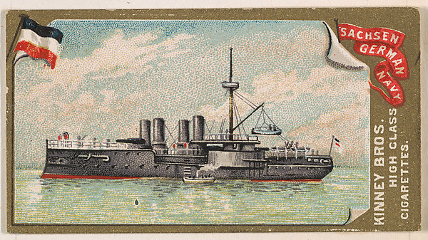 Sachsen, German Navy, from the Naval Vessels of the World series (N226) issued by Kinney Bros.