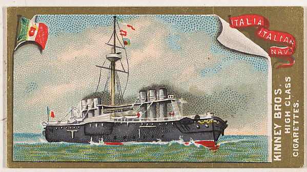 Italia, Italian Navy, from the Naval Vessels of the World series (N226) issued by Kinney Bros.