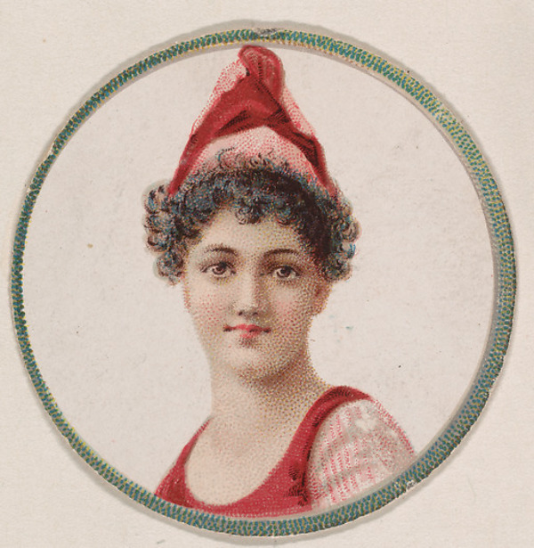 Woman wearing pointed cap, from the Novelties series (N228, Type 2) issued by Kinney Bros.